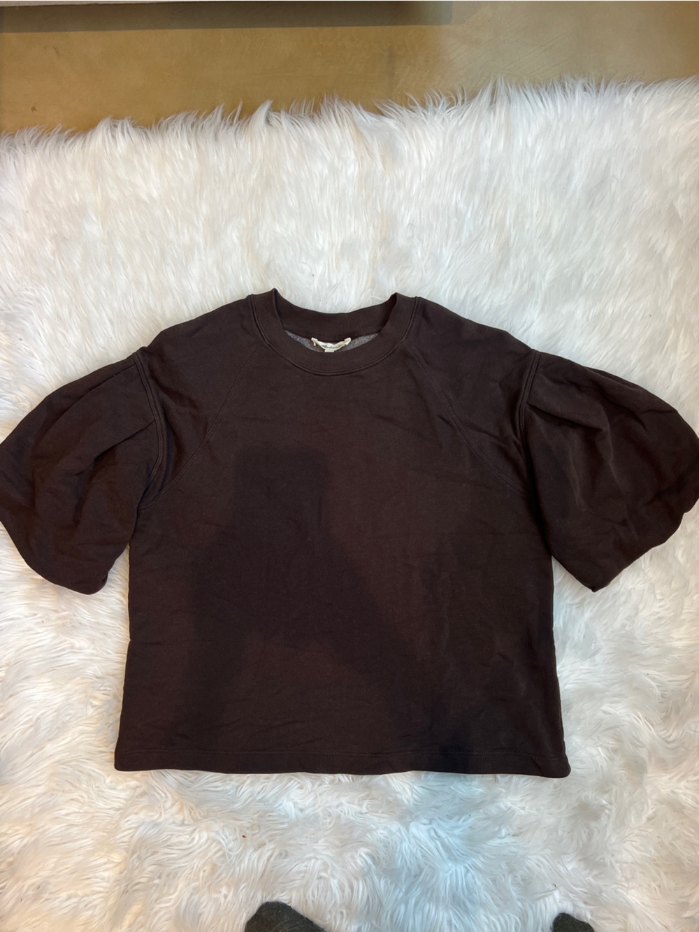 Puff-Sleeve Crewneck Top in Dark Brown - Madewell